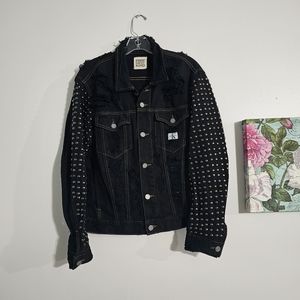 FURST OF A KIND upcycled distressed studded black denim vintage CK jacket